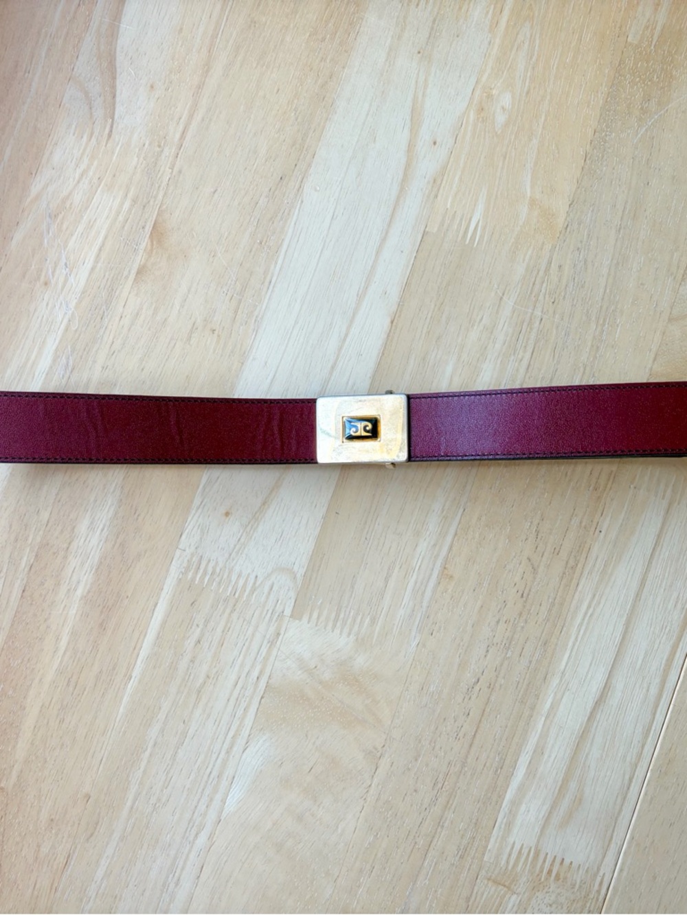 Vintage Burgundy Leather Belt with Gold Buckle